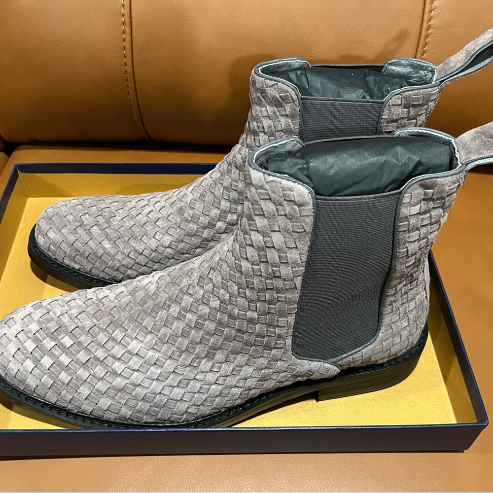 Darwin Grey Woven Chelsea Boots - 10 / Gray / Suede